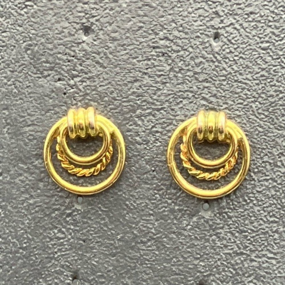 Pierced Stud Hoop Earrings Gold Triple Rope Small Classic Retro Granny Vintage
